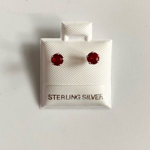 925 Sterling Silver Red Round Earring Studs
